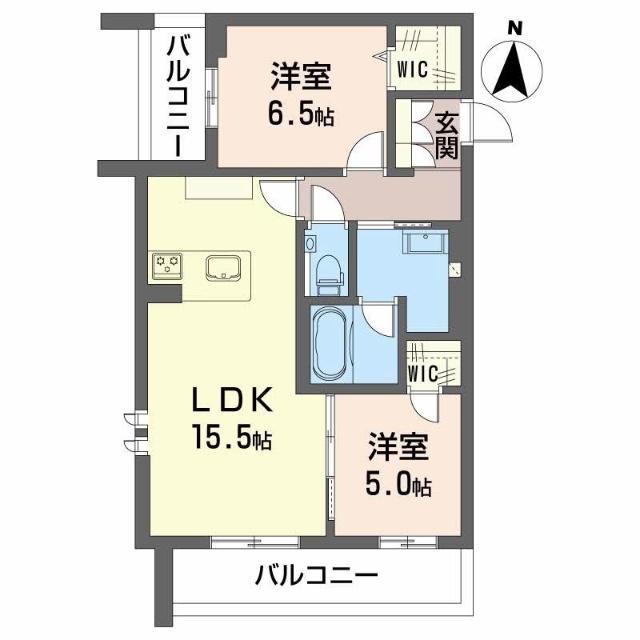 アヴェニール雄飛ヶ丘(2LDK/2階)の間取り写真