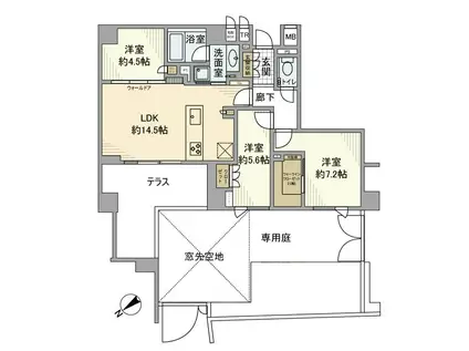 リーフィアレジデンス調布小島町(3LDK/1階)の間取り写真