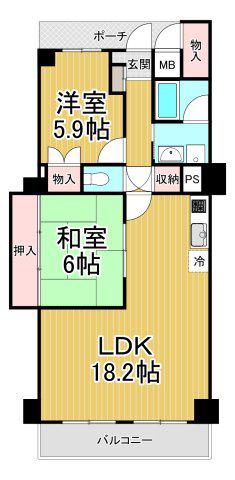 パラツィーナセシリア第2甲陽園(2LDK/6階)の間取り写真