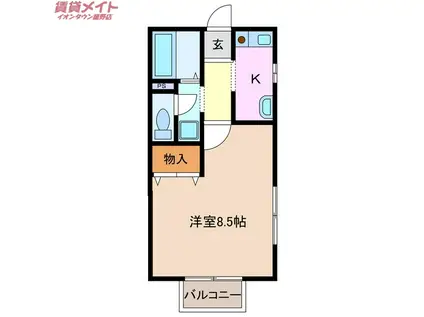 ハイツソートフルB棟(1K/2階)の間取り写真