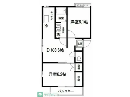 グランハイムたなか(2DK/2階)の間取り写真