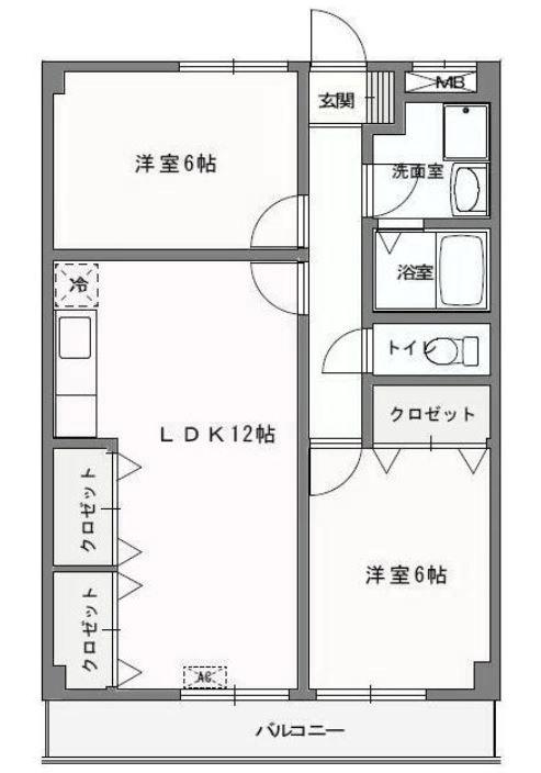 グランデュール麻衣(2DK/3階)の間取り写真