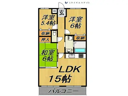 シティ・ライフグランヴィーネ星ヶ丘B棟(3LDK/6階)の間取り写真