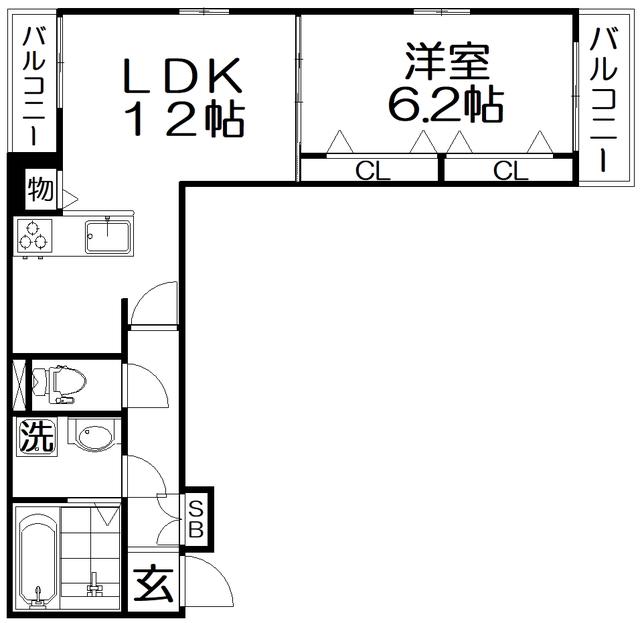 パインオークA棟(1LDK/2階)の間取り写真