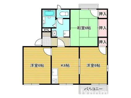 タウニー北春日丘C棟(3DK/2階)の間取り写真