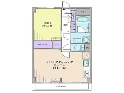 お花茶屋スカイマンション(1LDK/3階)の間取り写真