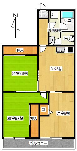 サンハイム厚生町(3DK/4階)の間取り写真