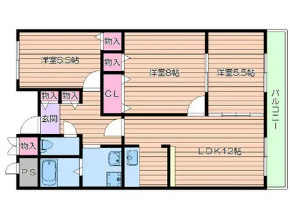 パークハイツアイリス1号館(3LDK/1階)の間取り写真