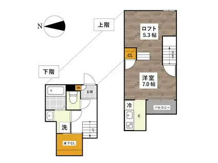 ADC世安クオリア(1K/2階)の間取り写真
