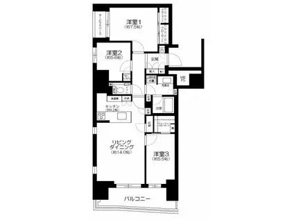 HARUMI FLAG PARK VILLAGE B棟(3LDK/16階)の間取り写真