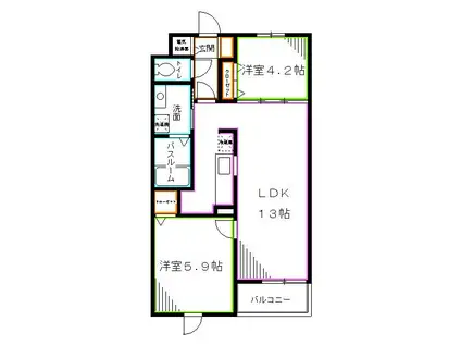 セシリア(2LDK/4階)の間取り写真