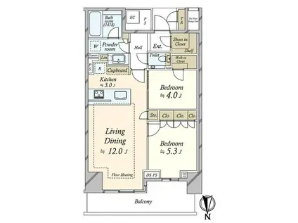 ベイズ タワー&ガーデン(2LDK/13階)の間取り写真