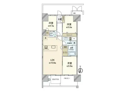 ロイヤルガーデンシティ学南町(3LDK/4階)の間取り写真