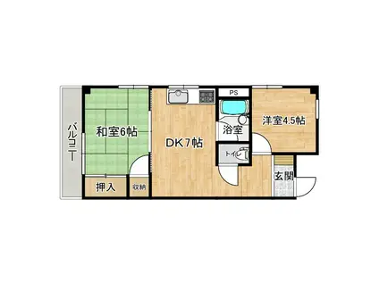 新堀ハイツIII(2DK/2階)の間取り写真