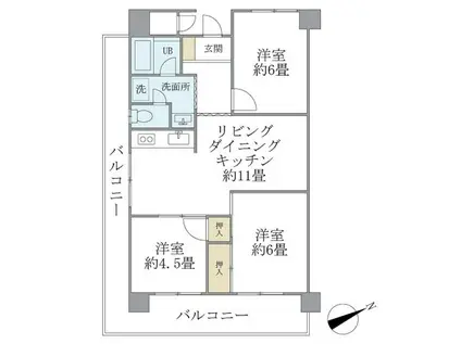 シャルムKカーサ(3LDK/4階)の間取り写真