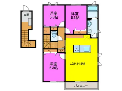 MAST TOWN 愛野南 A・B(3LDK/2階)の間取り写真
