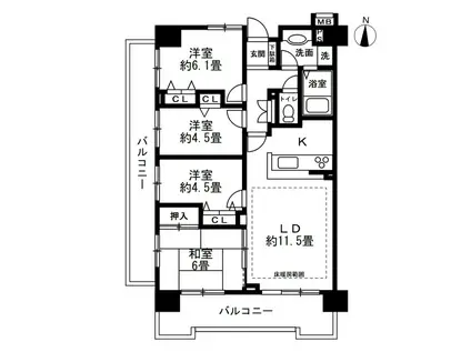 ローヤルシティー鴨居五番館(4LDK/4階)の間取り写真