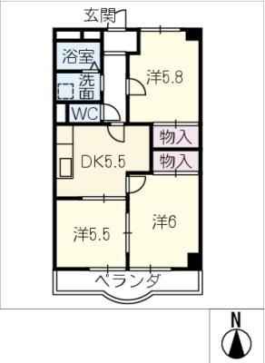 OASIS MAKINO(3DK/3階)の間取り写真