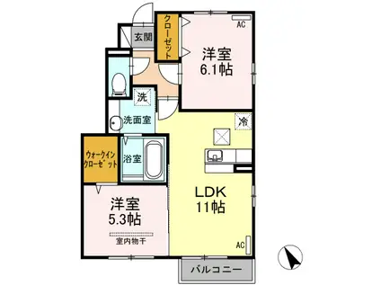 フェリーチェ(2LDK/1階)の間取り写真