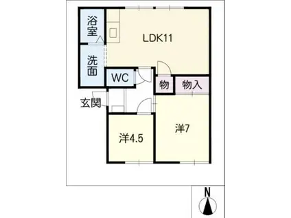 OAKS YAMADA(2LDK/2階)の間取り写真