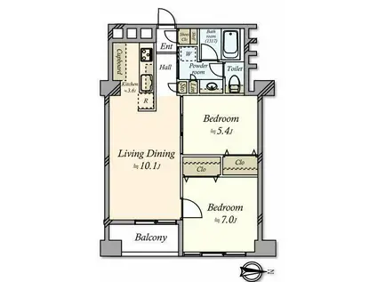 高輪グランドパームス(2LDK/10階)の間取り写真