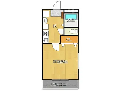 ヴァンテアンⅣ(1K/3階)の間取り写真