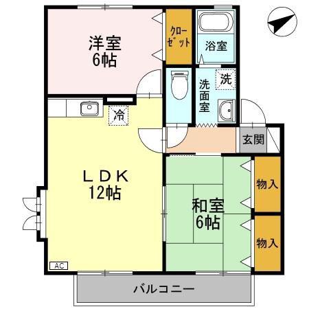 セゾン・ド・フルールD(2LDK/2階)の間取り写真