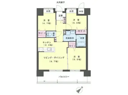 クラシオン小頭町公園前(3LDK/4階)の間取り写真