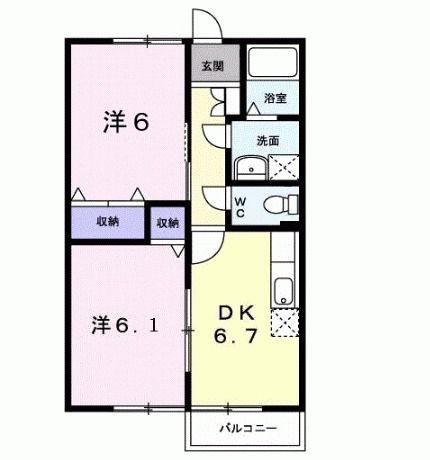 コータ・コート黒川 A(2DK/2階)の間取り写真