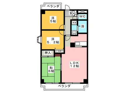 グリーンウッド(3LDK/3階)の間取り写真