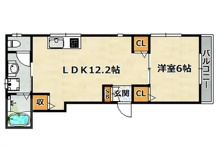五位ノ池アパート(1LDK/1階)の間取り写真