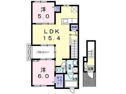 アーデント ブローテ檍 B(2LDK/2階)の間取り写真