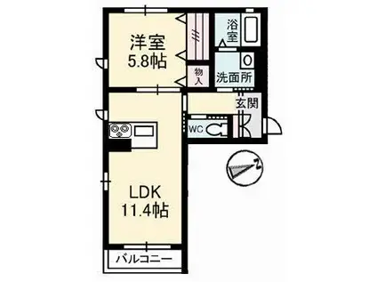 サンハイムC棟(1LDK/2階)の間取り写真