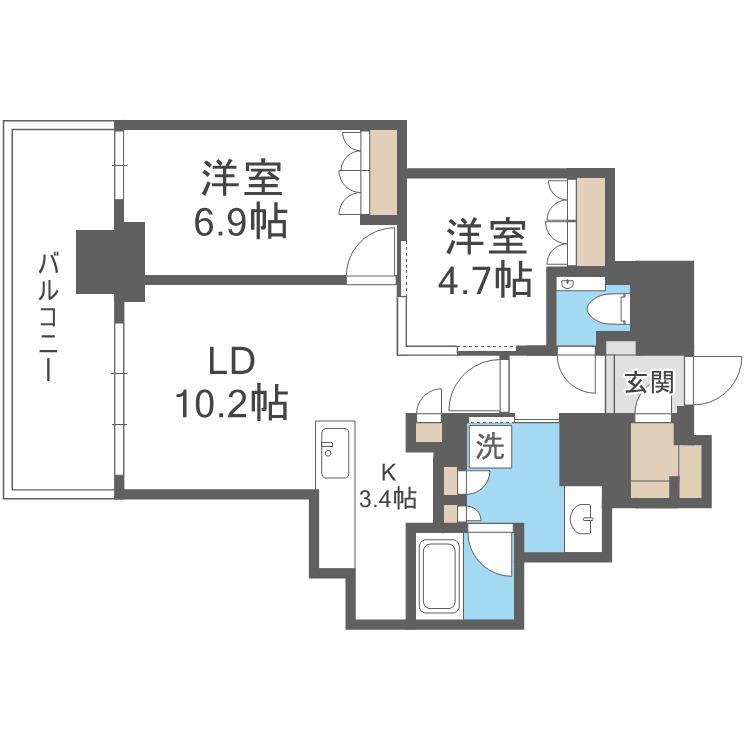 ザ・札幌タワーズ イーストタワー(2LDK/27階)の間取り写真