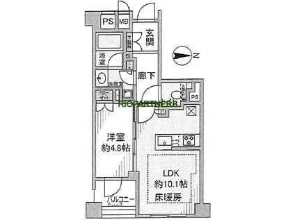 ジオ新宿百人町(1LDK/4階)の間取り写真