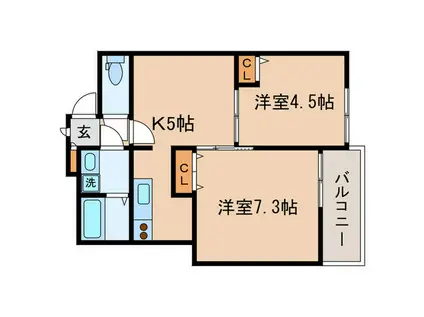 グリシーヌレジデンス(2K/2階)の間取り写真