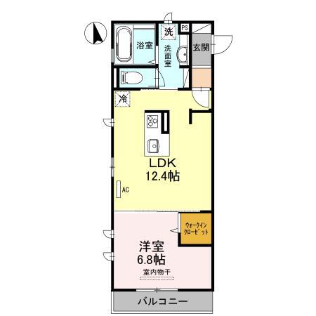 ムーラン ア ヴァン B棟(1LDK/1階)の間取り写真