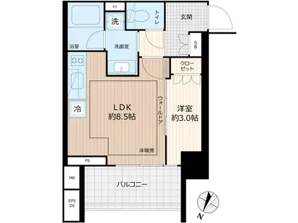 プラウド横浜阪東橋(1LDK/10階)の間取り写真
