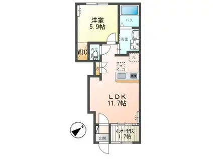 那珂市菅谷字江向東アパート(1LDK/1階)の間取り写真