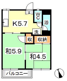 ルエド里庄町(2K/2階)の間取り写真