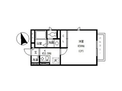 オークフォレスト油屋町B棟(1K/2階)の間取り写真