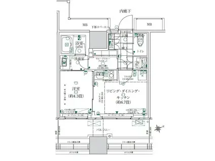 ローレルタワールネ浜松町(1DK/2階)の間取り写真