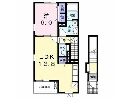 ミルト住吉II(1LDK/2階)の間取り写真