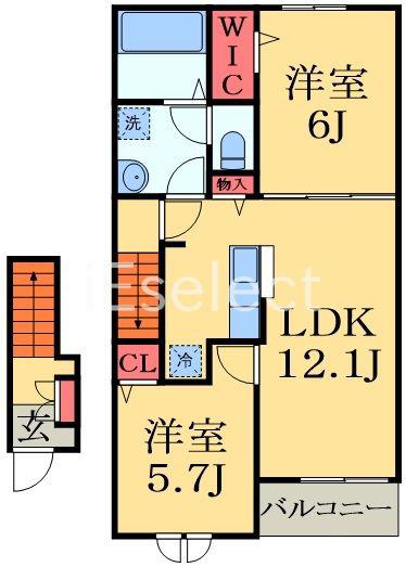 ヴィラヴェント・SI(2LDK/2階)の間取り写真