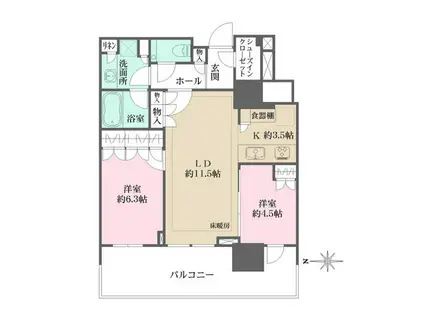 晴美フラッグサンヴィレッジT棟(2LDK/9階)の間取り写真