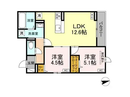 ディー パイナ エガワ 1(2LDK/2階)の間取り写真