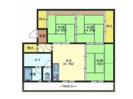 ユートピア川原2号棟(3DK/3階)の間取り写真