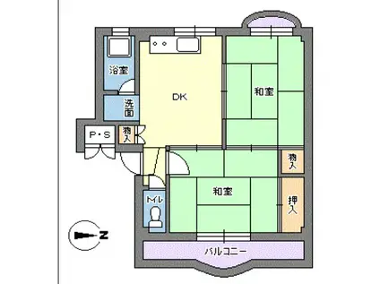 出口マンション(2DK/4階)の間取り写真