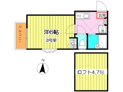 ピュア別府伍番館(1SK/2階)の間取り写真
