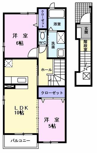 フェアリーテイル(2LDK/2階)の間取り写真